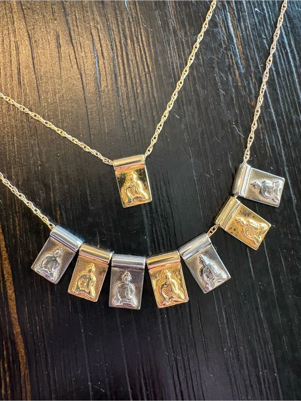 Two-Tone Little Buddha Tag Necklace Set - Silver & Gold Necklace Set of 2 - Picture 4 of 4